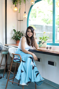 Manvi – Blue Satin Georgette Skirt