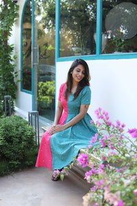 Kavya – Half & Half Pink and green Dress with hearts