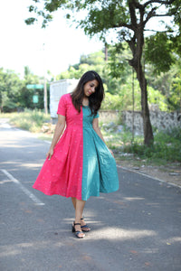 Kavya – Half & Half Pink and green Dress with hearts