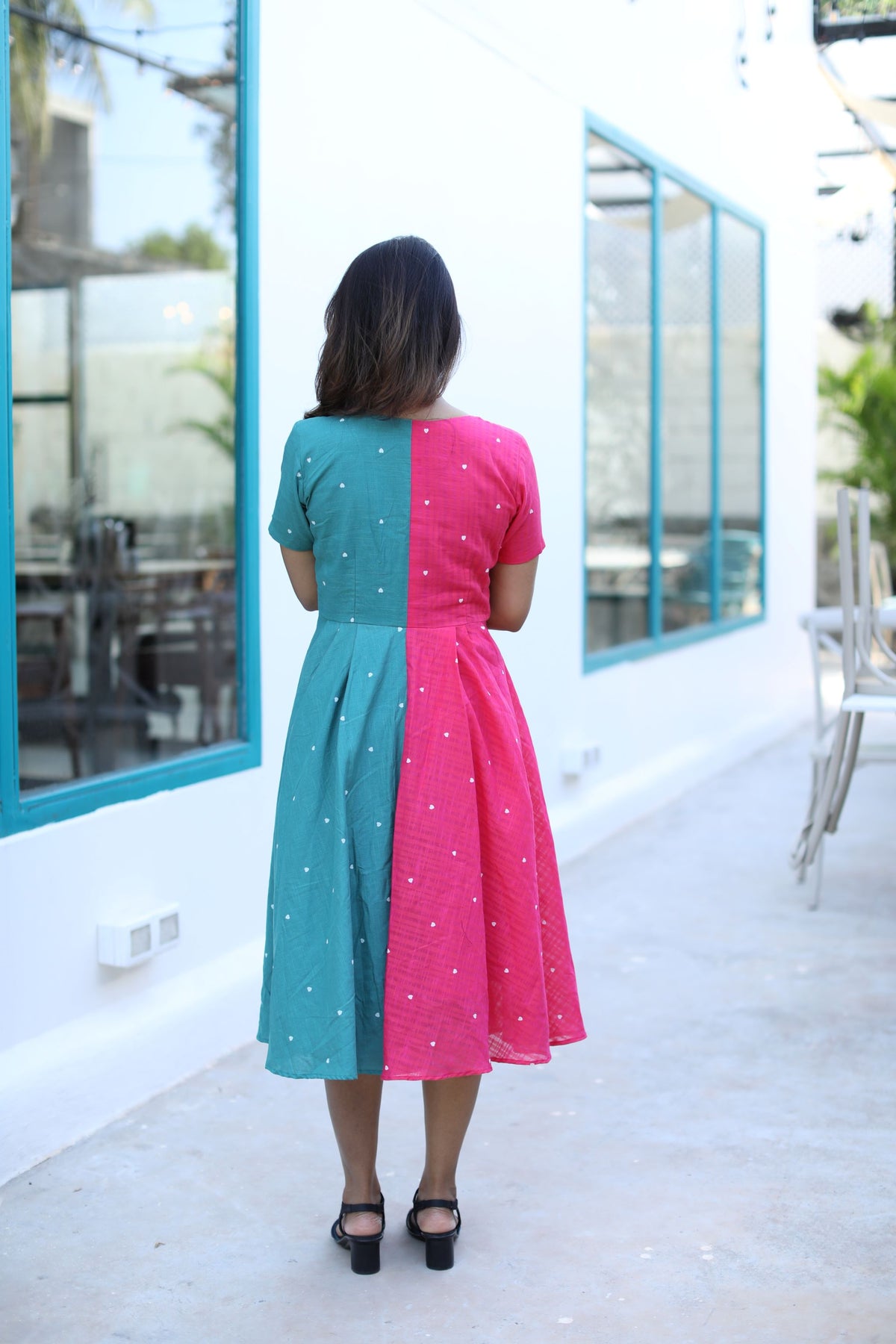 Kavya – Half & Half Pink and green Dress with hearts
