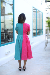Kavya – Half & Half Pink and green Dress with hearts