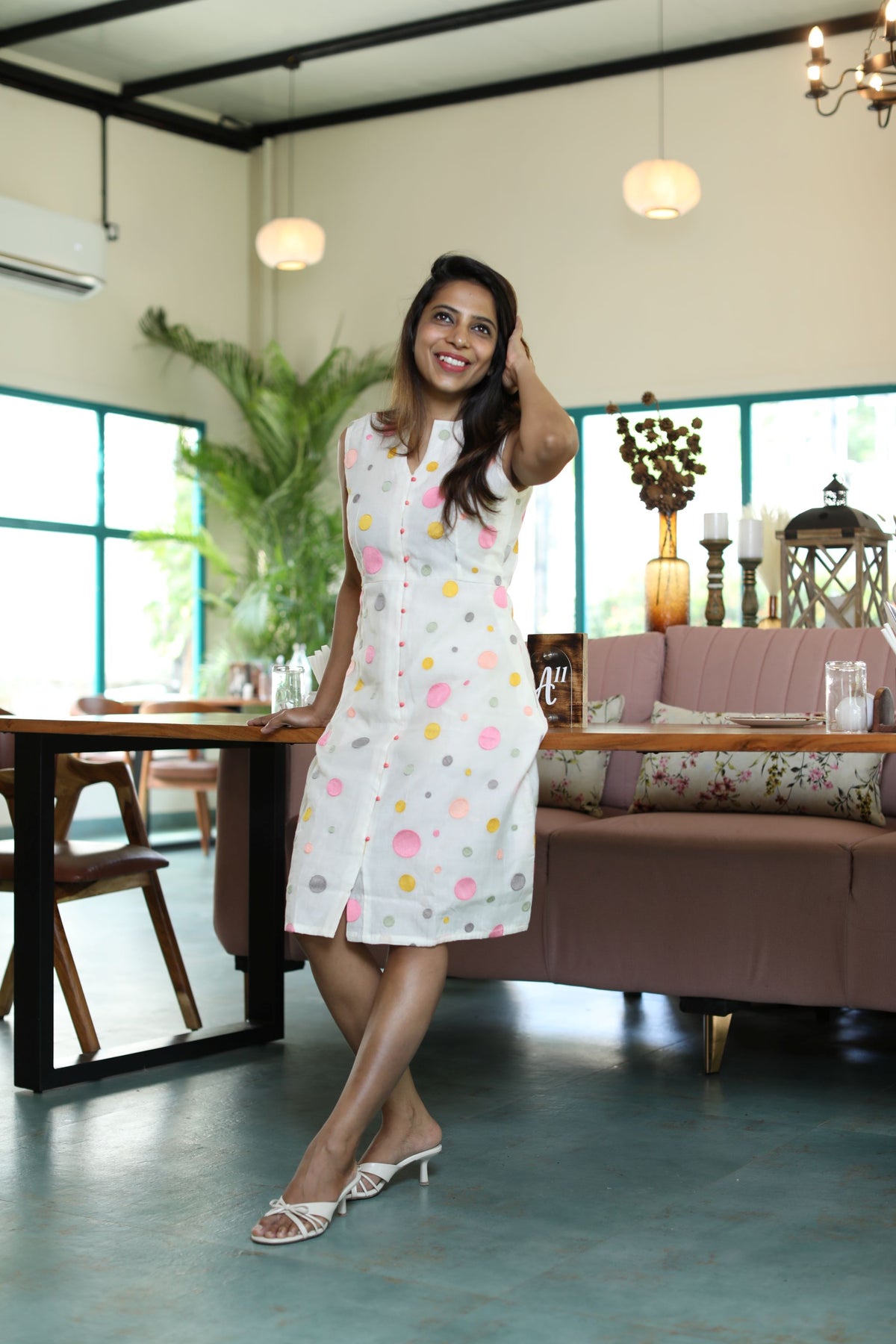 Prachna – White Polka embroidery Dress