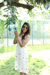 Prachna – White Polka embroidery Dress