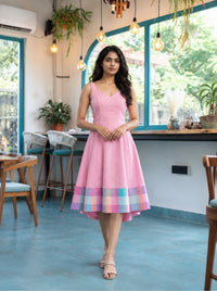 Gargi - Baby Pink with Pastel Checks Border