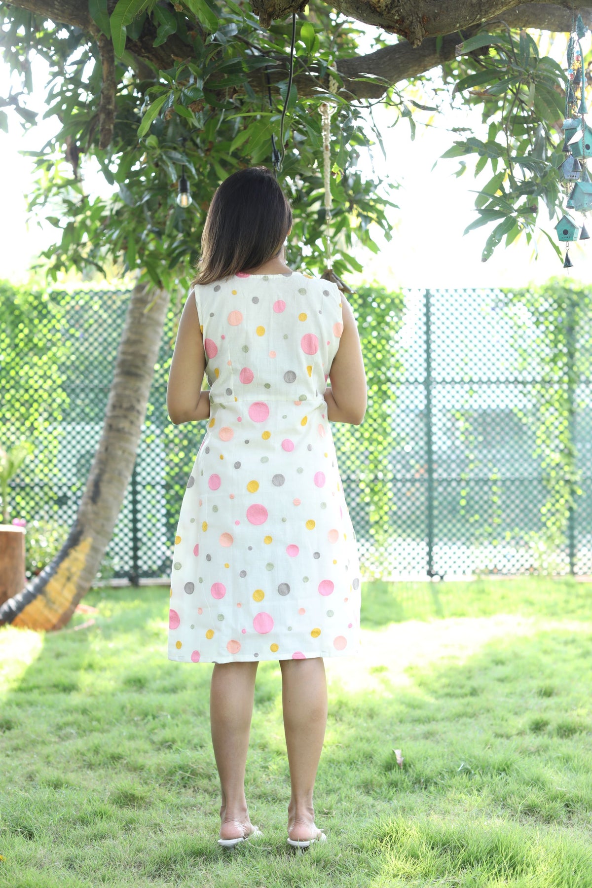 Prachna – White Polka embroidery Dress