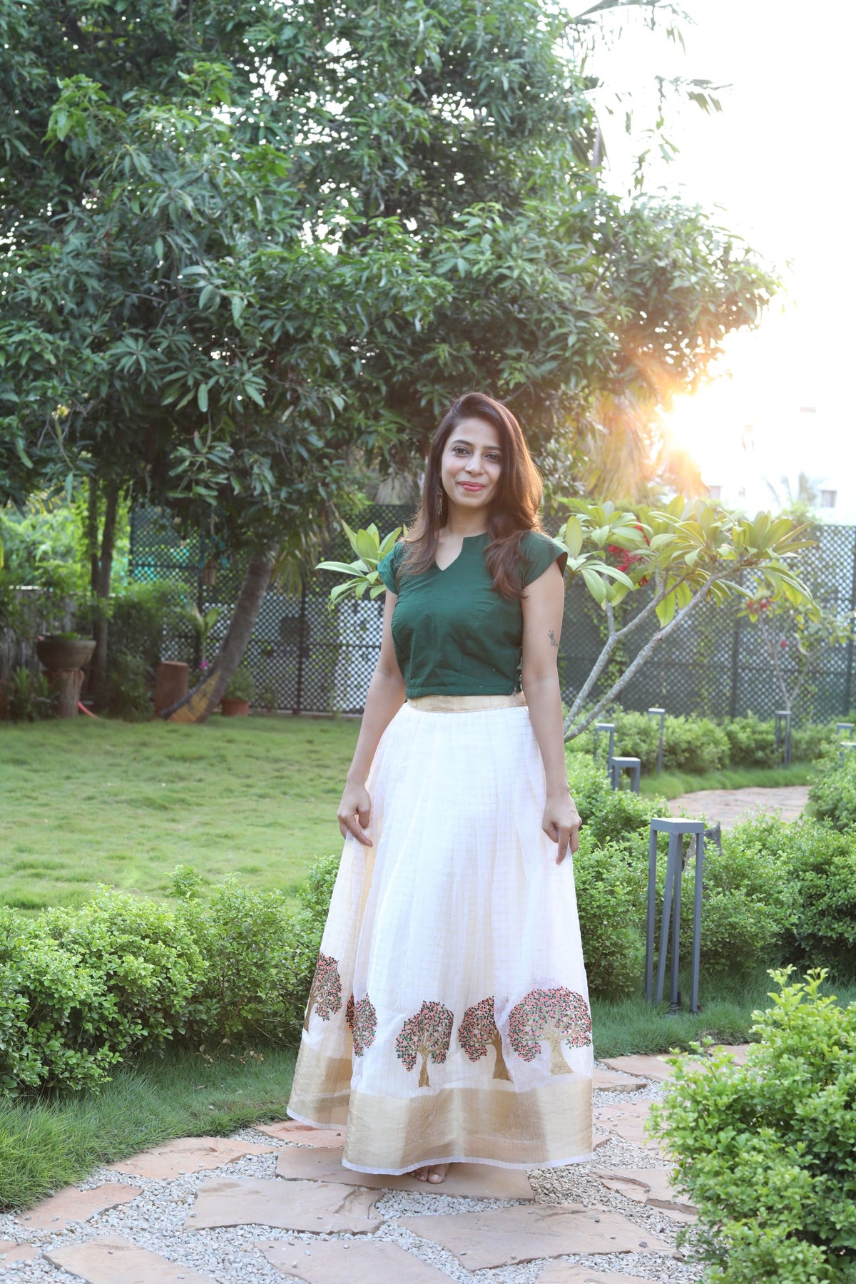 Vanya – Green and Cream Soft Silk Set