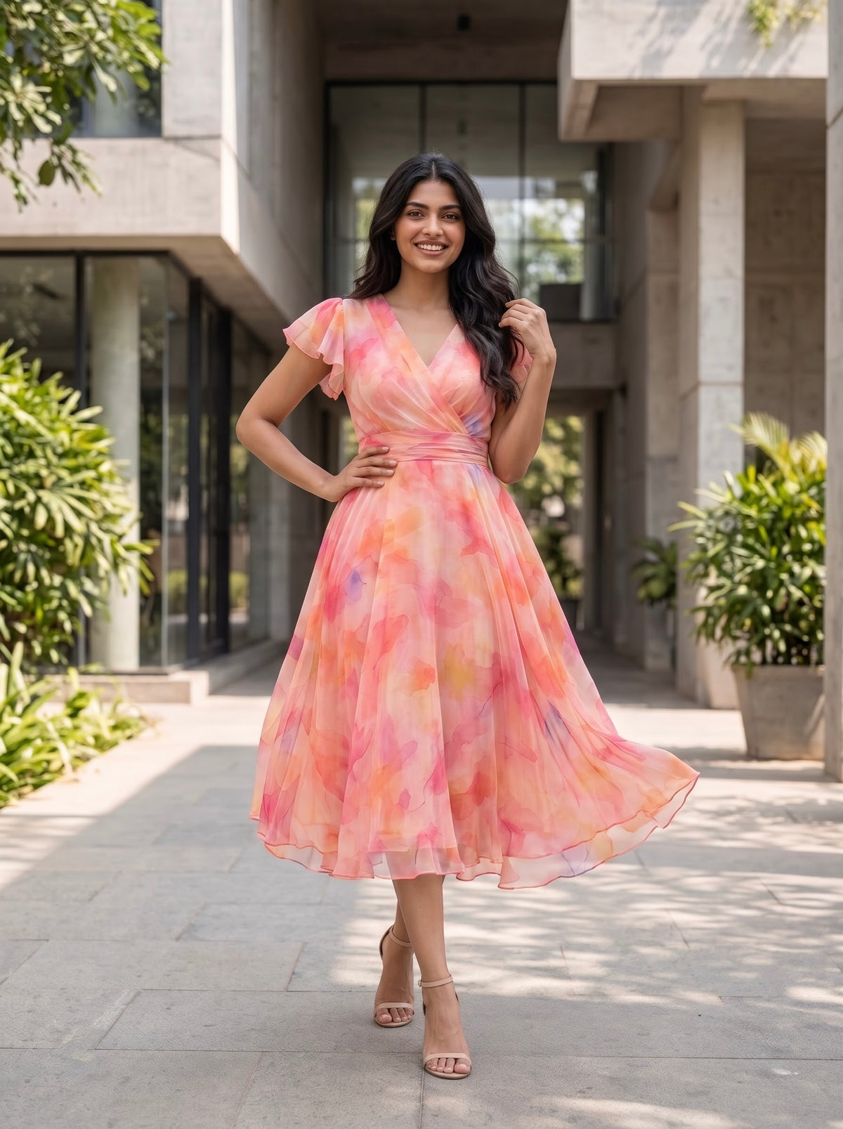 Aasha - Peach organza dress