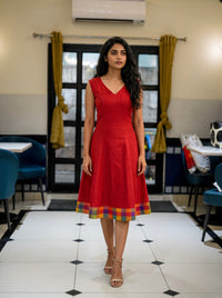 Ehana - Red Dress with Madras checks Border