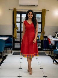 Ehana - Red Dress with Madras checks Border