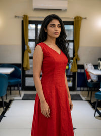 Ehana - Red Dress with Madras checks Border