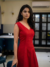 Ehana - Red Dress with Madras checks Border