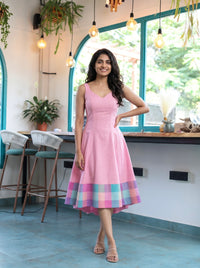 Gargi - Baby Pink with Pastel Checks Border