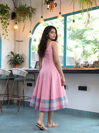 Gargi - Baby Pink with Pastel Checks Border