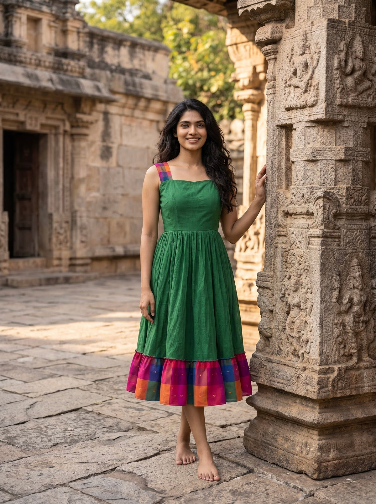 Hina - Green with Madras checks